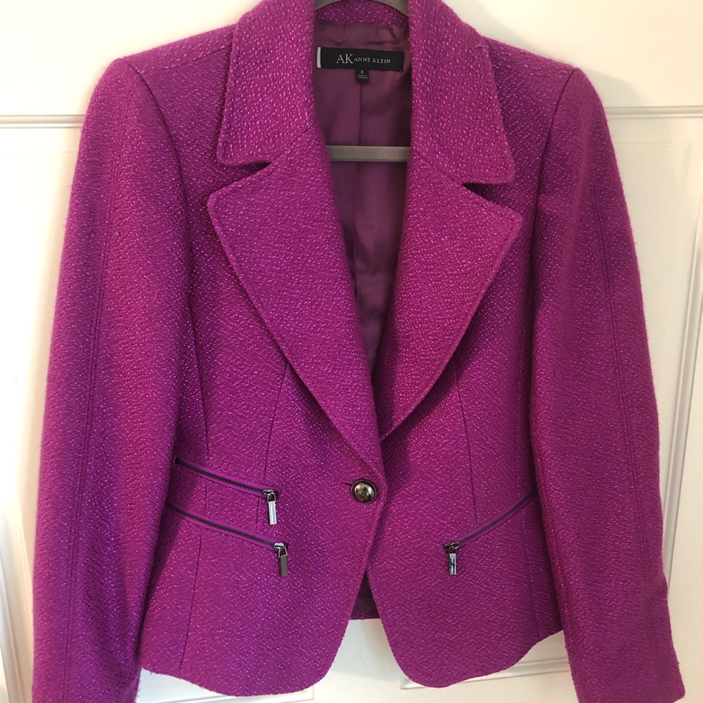 Anne Klein Metallic Plum Stitched Moto Style Jacket 2